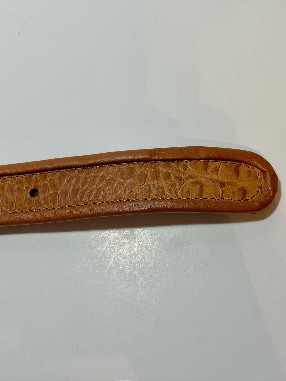 Liz Claibourne Cognac Croc-Embossed Leather Belt with Gold Buckle - Picture 8 of 12